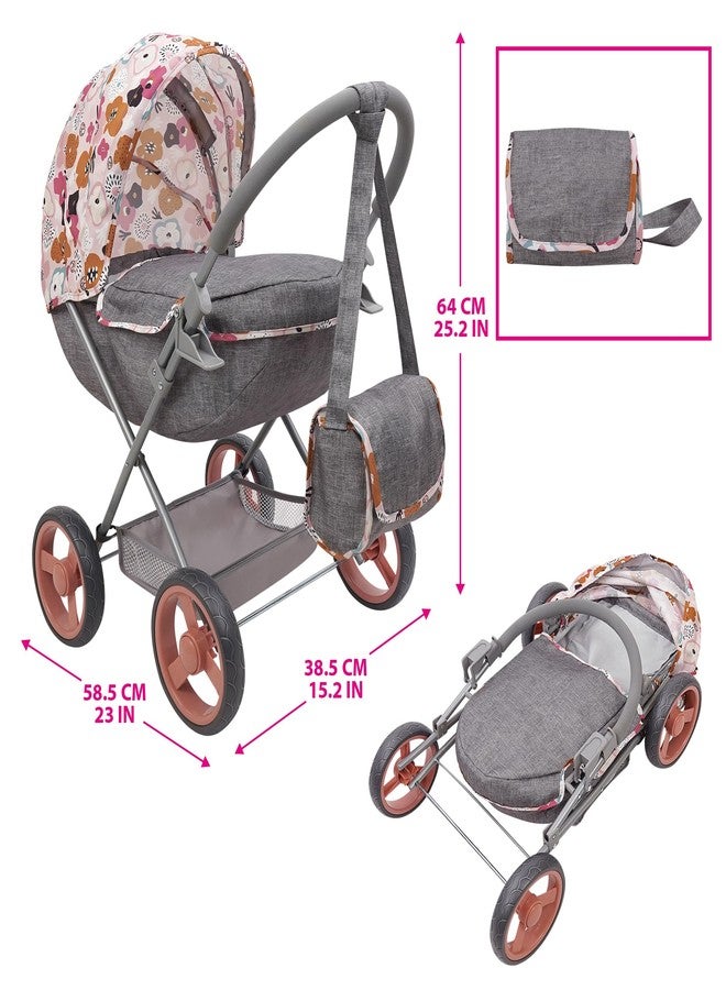 509 Crew: Melange Flora - Deluxe Doll Pram - Matching Shoulder Bag, Toy Accessory for Dolls Up to 18", Foldable Design, Removable Bassinet, Kid Age 3+ - Image 2